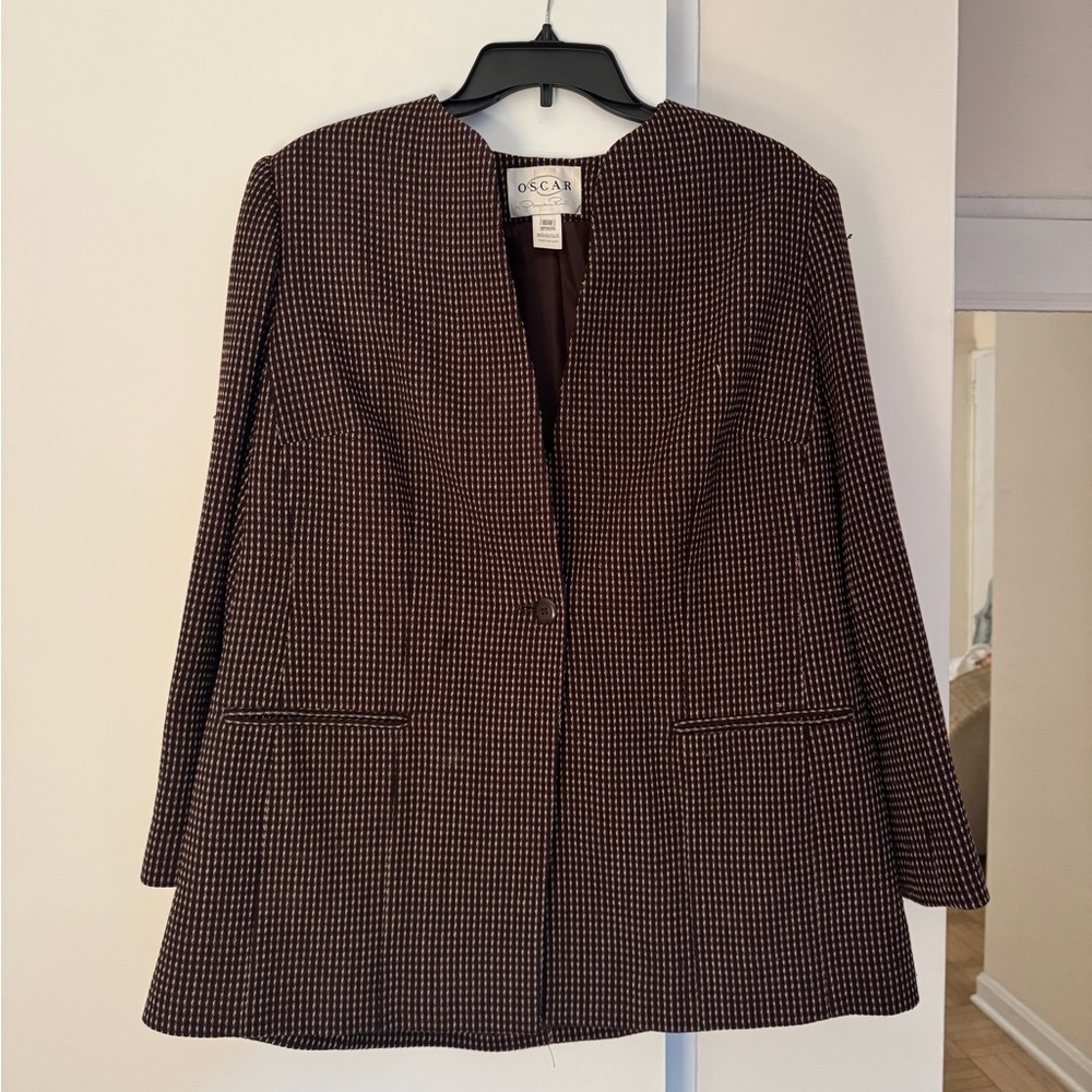 Oscar de la Renta Textured Burgundy Blazer